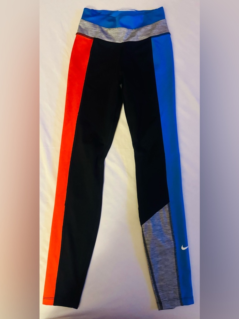 Nike Black Leggings with Red and Blue Side Stripes
